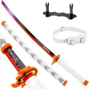 Demon Slayer Rengoku Kyojuro Katana Bamboo Wood Cosplay Sword Prop